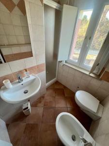 ein Bad mit einem Waschbecken und einem WC in der Unterkunft ROSA NEL VERDE - VISTA D'AMARE in San Benedetto del Tronto