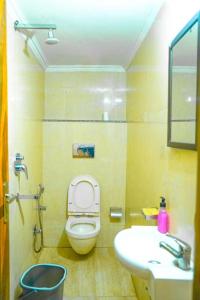 La salle de bains est pourvue de toilettes et d'un lavabo. dans l'établissement Hotel Golden - Premiums Rooms in South Extension, à New Delhi