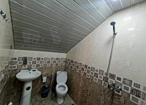 een kleine badkamer met een toilet en een wastafel bij Forest Gamp in Dilidzjan