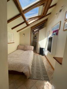 ein Schlafzimmer mit einem Bett und einem TV in der Unterkunft Cobwebs in Kedington