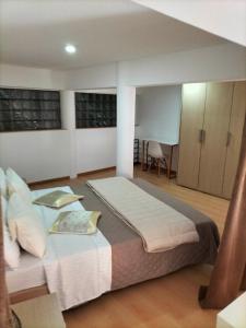 ein Schlafzimmer mit einem großen Bett in einem Zimmer in der Unterkunft mezzanino Ribeira Brava in Vila da Ribeira Brava