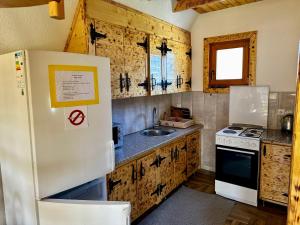 eine Küche mit einem weißen Kühlschrank und einer Spüle in der Unterkunft KRAJINA III in Vlasic