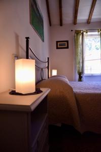 een slaapkamer met een bed met een lamp op een tafel bij Rifugio al mare della Versilia in Strettoia