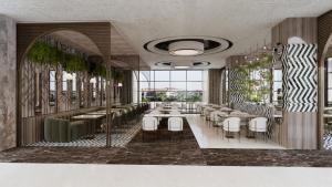 a rendering of a restaurant with tables and chairs at RENEX HOTELS in Antalya +37 photos