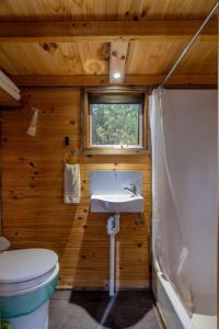 een badkamer met een wastafel, een toilet en een raam bij Rendezvous Nexus in Toolangi