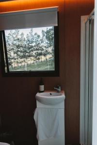 łazienka z umywalką i oknem w obiekcie Little Enniskillen w mieście Kurrajong
