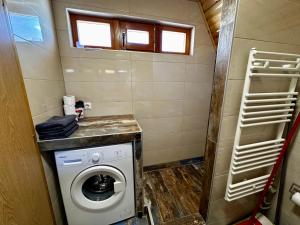 uma pequena casa de banho com uma máquina de lavar roupa em Krajina IV & jacuzzi em Vlasic