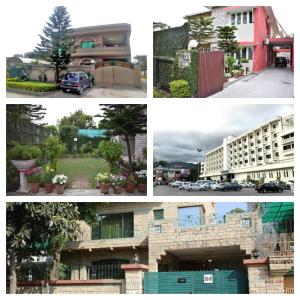 a series of four pictures of different buildings at Islamabad Lodges in Islamabad
