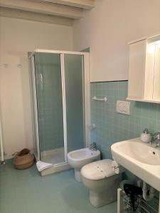 W łazience znajduje się prysznic, toaleta i umywalka. w obiekcie SanPietro w Weronie