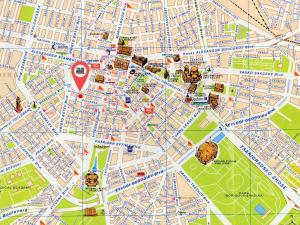 une carte d'une ville avec un marqueur rouge dans l'établissement Top Centre 1 Bedroom Apt next to Vitosha Blvd., à Sofia