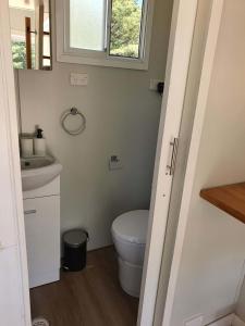 een kleine badkamer met een toilet en een wastafel bij Red Gum at Aranya Acres in Bungendore