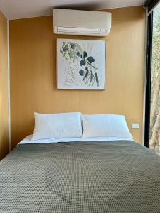 莫爾敦的住宿－Treetops Farmstay 1，卧室配有一张挂在墙上的床铺