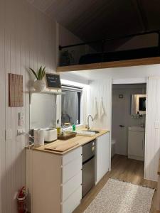 cocina con fregadero y encimera en The Minimalist Tiny House, 