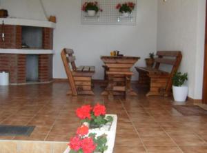 salon z krzesłami i kwiatami na podłodze w obiekcie Apartment Source with Private Pool w mieście Pridvorje
