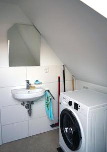 a bathroom with a washing machine and a sink at Villa Buchholz in Arnstadt