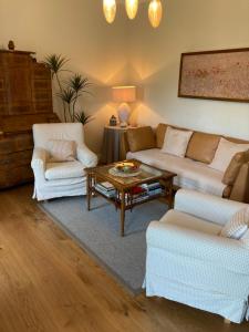 a living room with two couches and a coffee table at Steyr City Apartment mit 2 Schlafzimmer in Steyr