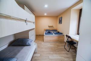 Cette chambre comprend 2 lits et un bureau. dans l'établissement Apartment LeLa with Sauna, à Kranjska Gora