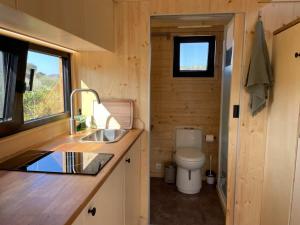 baño con lavabo y aseo en una casa pequeña en La Vista Huma en Alora
