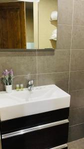 La salle de bains est pourvue d'un lavabo blanc et d'un miroir. dans l'établissement Casa Nieves-El retiro de los senderos, à Villahermosa del Río