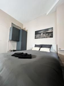 ein Schlafzimmer mit einem großen Bett und einem TV in der Unterkunft Nuit d'amour in Ermont