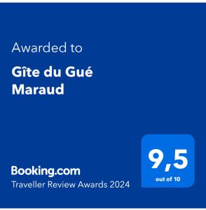 Certyfikat, podpis lub inny dokument wystawiony w obiekcie Gîte du Gué Maraud