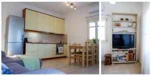 two views of a kitchen and a living room at LEVANDA PAROS HOUSE in Kampos Paros