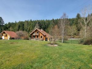 una casa en medio de un campo en Le chalet des Broches - jacuzzi, en Xonrupt-Longemer