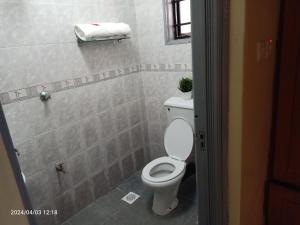 a bathroom with a toilet with a plant on it at Monalissa One bedroom apartment in Kisumu