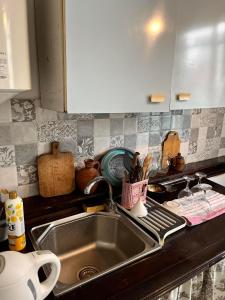 a kitchen counter with a sink and a kitchen counter top at Dabakhnebi in Telavi