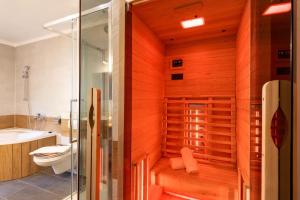 a bathroom with a sauna with a toilet and a tub at Familienfreundliche Ferienwohnung mit eigener Terrasse, FeWo 8 in Thiersee