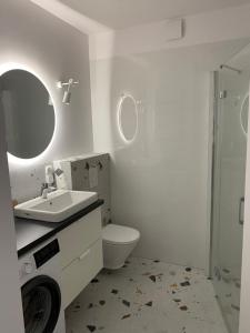 ブワディスワボボにあるApartament 33のバスルーム(洗面台、トイレ、鏡付)