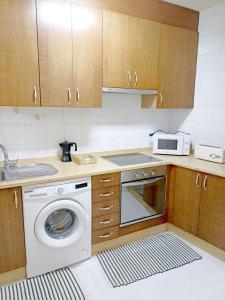 a kitchen with a washing machine and a sink at Sentir Galicia Apartamentos in Redondela