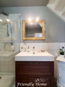 ein Badezimmer mit Waschbecken und Spiegel in der Unterkunft Friendly Home - Stadthaus in Bornheim