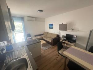 ein kleines Wohnzimmer mit Sofa und TV in der Unterkunft Apartments Desire in Zaboric