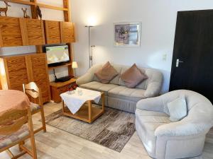 ein Wohnzimmer mit zwei Sofas und einem Fernseher in der Unterkunft 3-Sterne Komfortferienwohnung  Köhnke 6 - [#122261] in Goslar