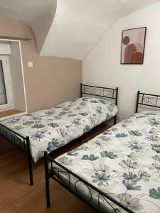 two twin beds in a room with a window at Gîte o prés de la Loire classé 3 étoiles in Ousson-sur-Loire