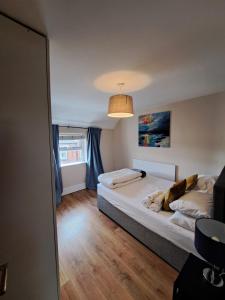 1 dormitorio con 1 cama y luz colgante en Apt in Stoneybatter D7, en Dublín