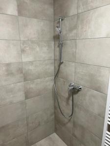 a shower with a shower head in a bathroom at Firstsleep Ebersberg in Ebersberg