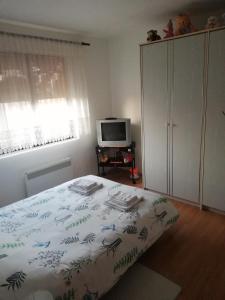 um quarto com uma cama e uma televisão em Vikend kuća Ivković em Rudnik
