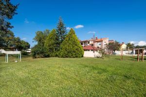 ein grüner Hof mit einem Baum und einem Ziel in der Unterkunft Ferienhaus für 10 Personen in Belavici, Istrien Bucht von Raša - b54750 in Hreljići