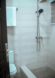 y baño con ducha y aseo. en Estben guesthouse, en Kwabenyan