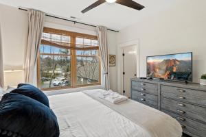 een slaapkamer met een bed, een tv en een dressoir bij The Appalachian in Blowing Rock