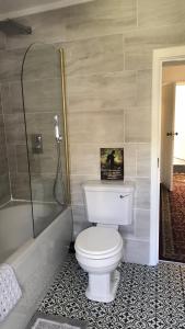 a bathroom with a toilet and a shower at Komorebi Healing House in Dawlish