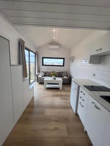 a kitchen and living room in a tiny house at W Sosnach in Tokarnia