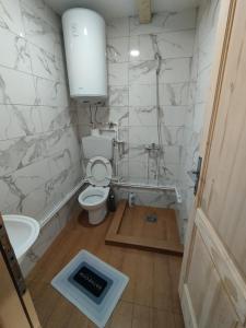 a white bathroom with a toilet and a sink at Brvnara Katun in Žabljak