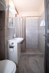 a bathroom with a toilet and a sink and a shower at Norbert 6 in Arad