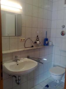 a bathroom with a sink and a toilet at Ferienwohnung für 2 Personen in Bad Kötzting, Bayern in Bad Koetzting