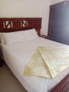 een wit bed met een deken erop bij Villa 30 - Marouf Group in Ras El Bar