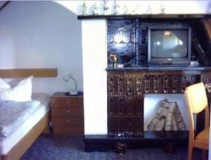 a bedroom with a bed and a television on a dresser at Appartement in Meiersberg mit Grill, Terrasse und Garten - b48747 in Grambin