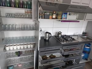 een keuken met een fornuis en een koelkast bij SielAnka in Uniejow